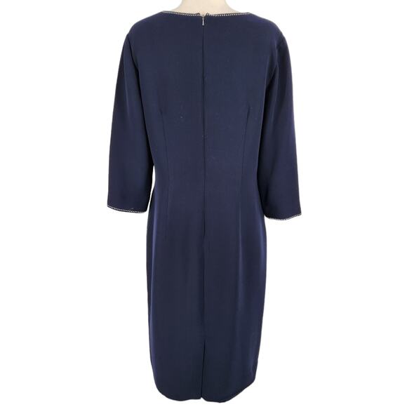 SALE David Warren Navy Blue Sheath Dress with Contrasting White Stitches - Picture 4 of 5